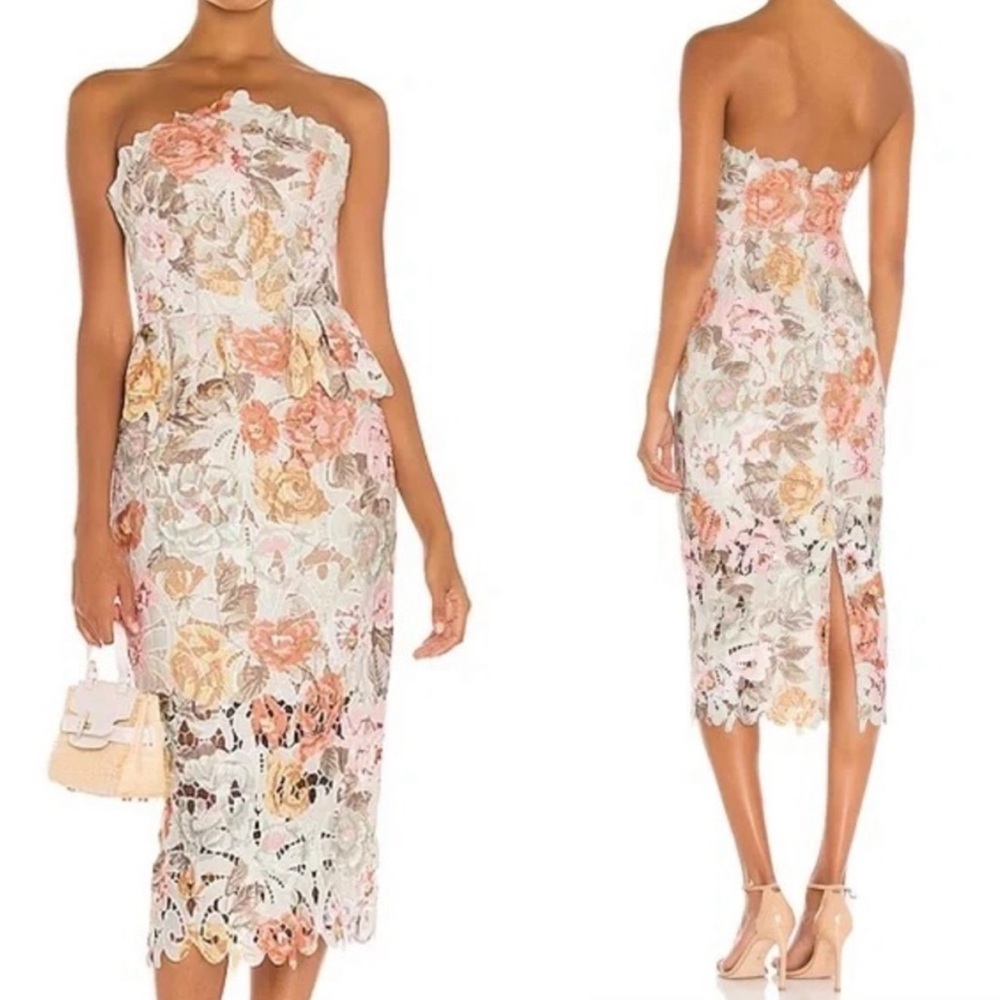 Elliatt Adelynn Lace Floral Strapless Peplum Party Cocktail Dress